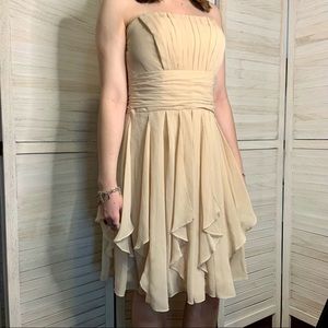 David’s Bridal Cream Chiffon Layered Skirt Formal Strapless Dress Bridesmaid 6